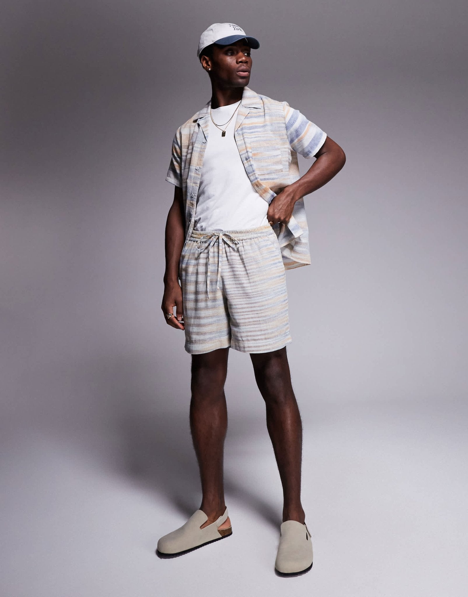 South Beach drawstring beach shorts in neutral stripe - ASOS Sample Sale