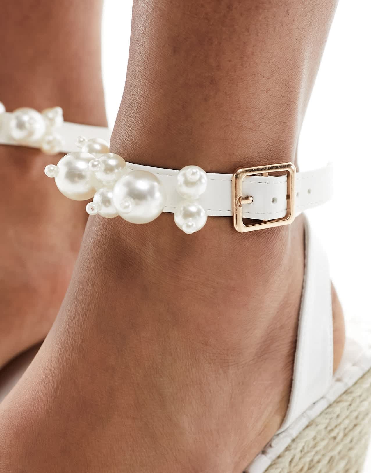 South Beach espadrille wedge sandals in cream with pearl embellishment - ASOS Sample Sale
