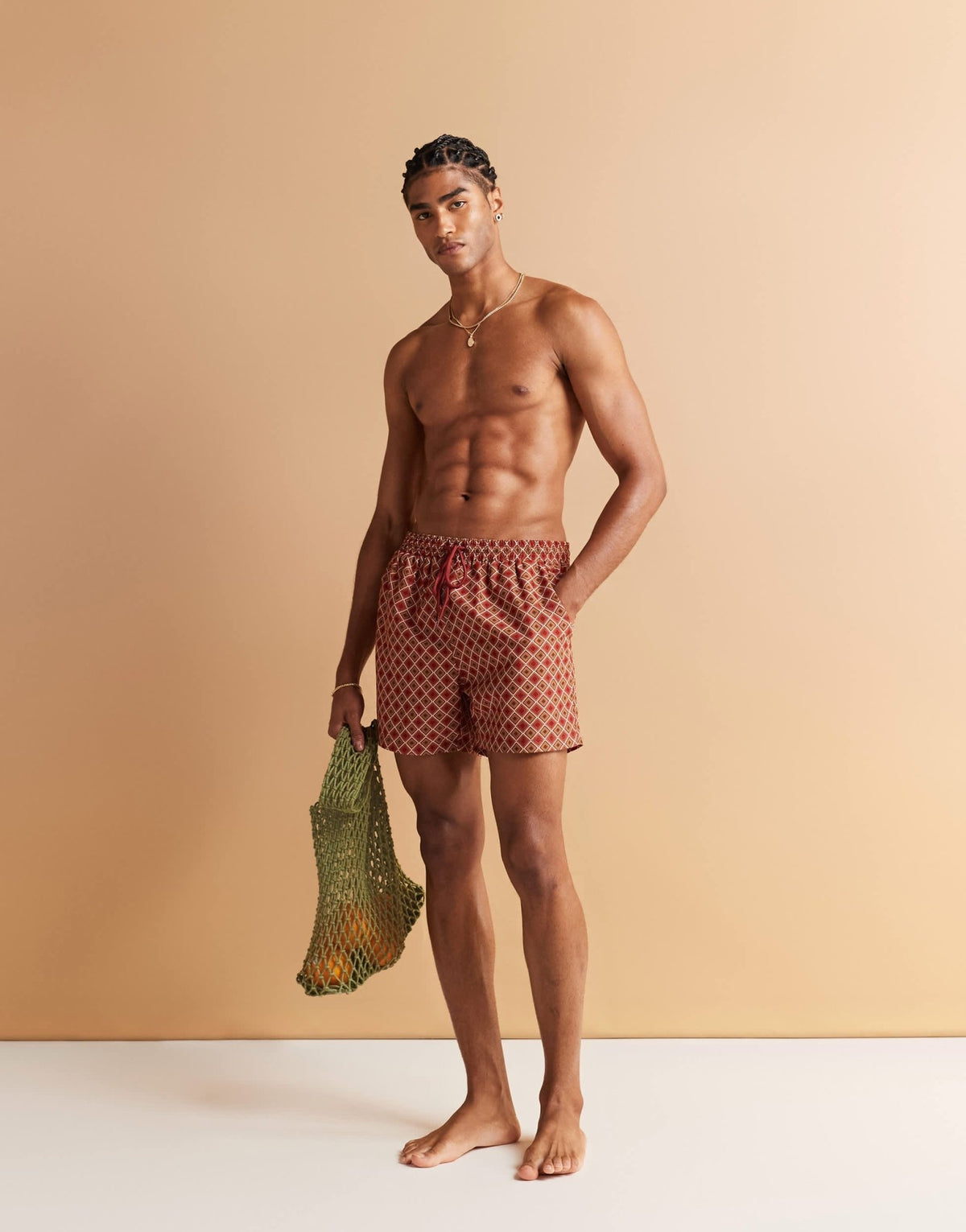 South Beach geo print swimshort in rust - ASOS Sample Sale