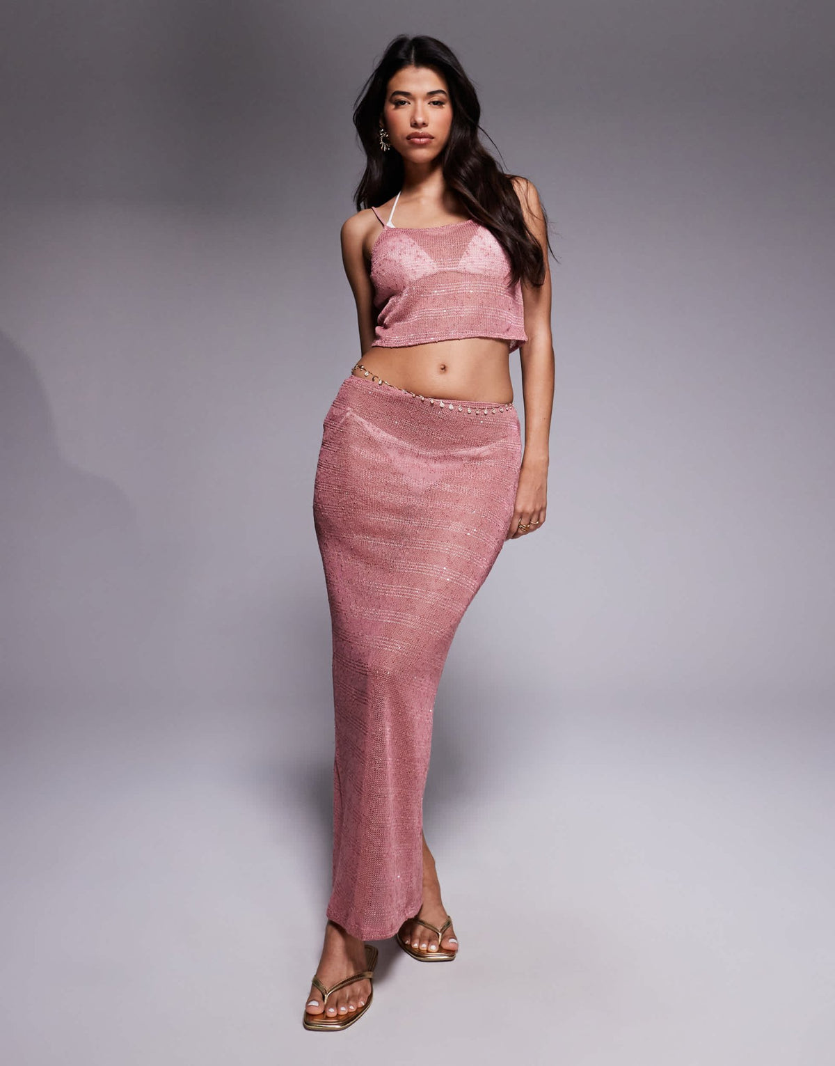 South Beach knitted sequin maxi skirt in dusty pink - ASOS Sample Sale