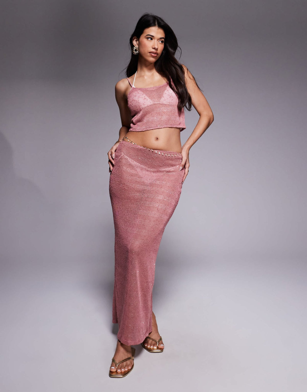 South Beach knitted sequin maxi skirt in dusty pink - ASOS Sample Sale