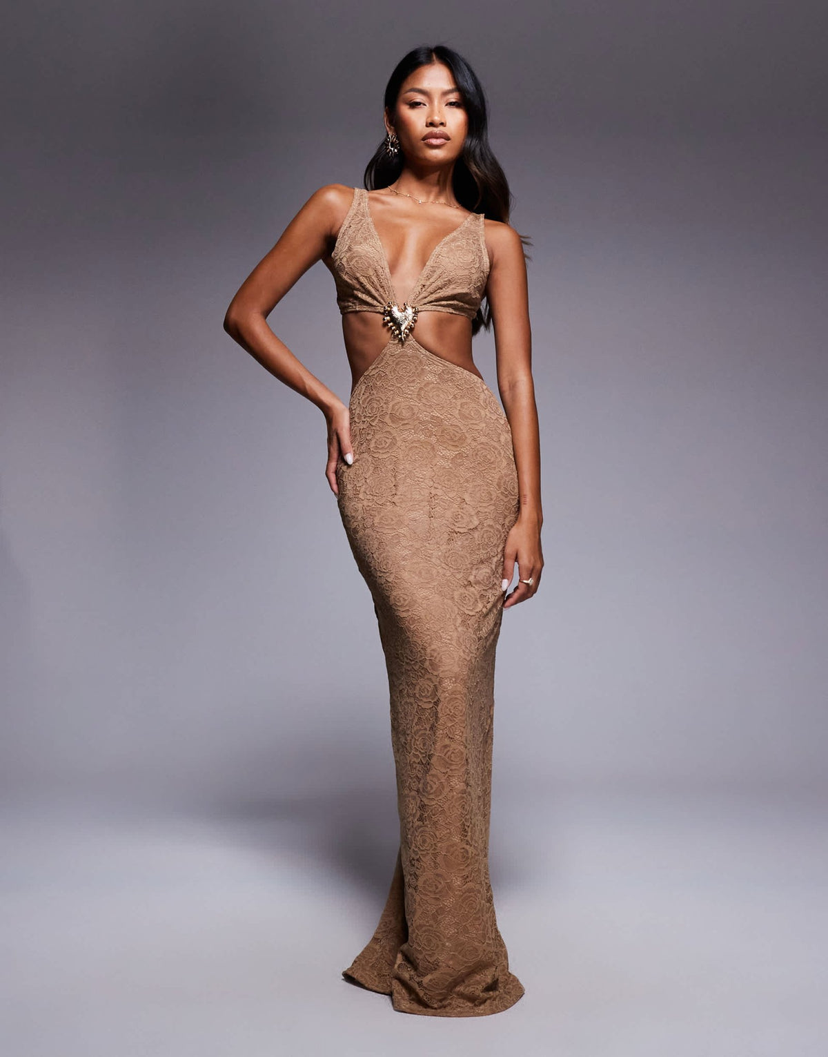 South Beach lace cut out maxi beach dress in caramel - ASOS Sample Sale