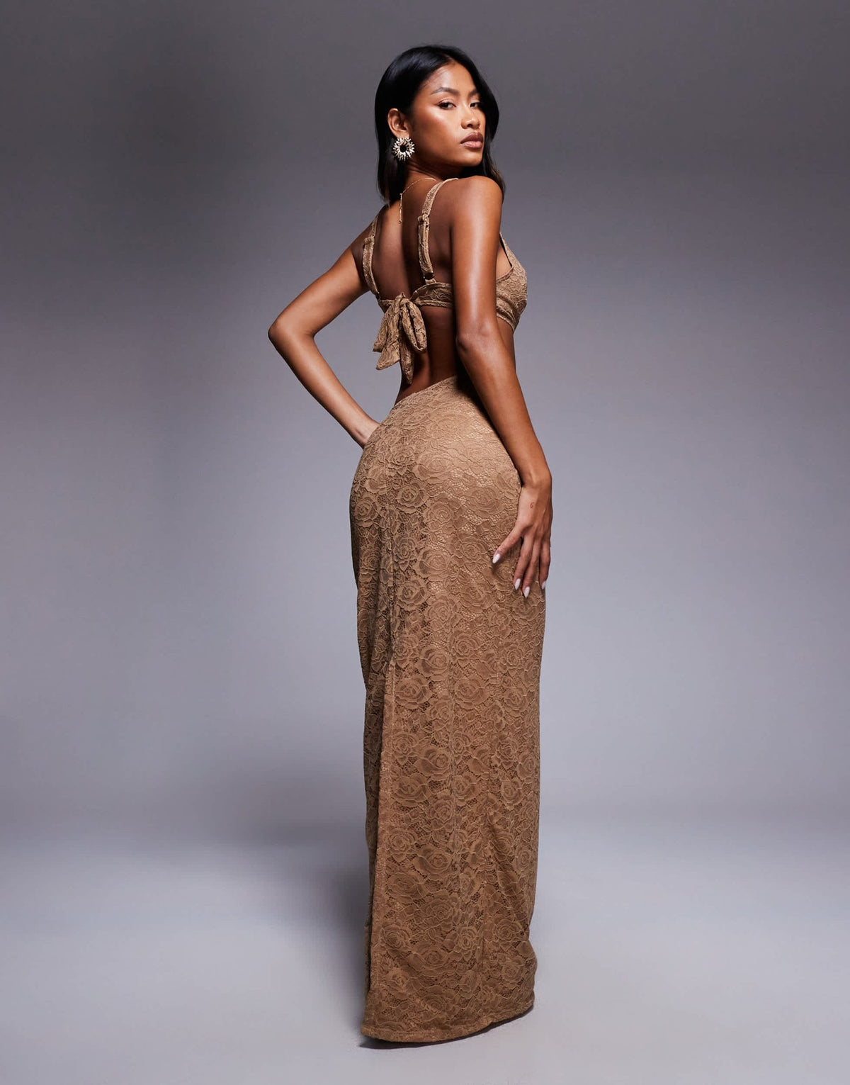 South Beach lace cut out maxi beach dress in caramel - ASOS Sample Sale