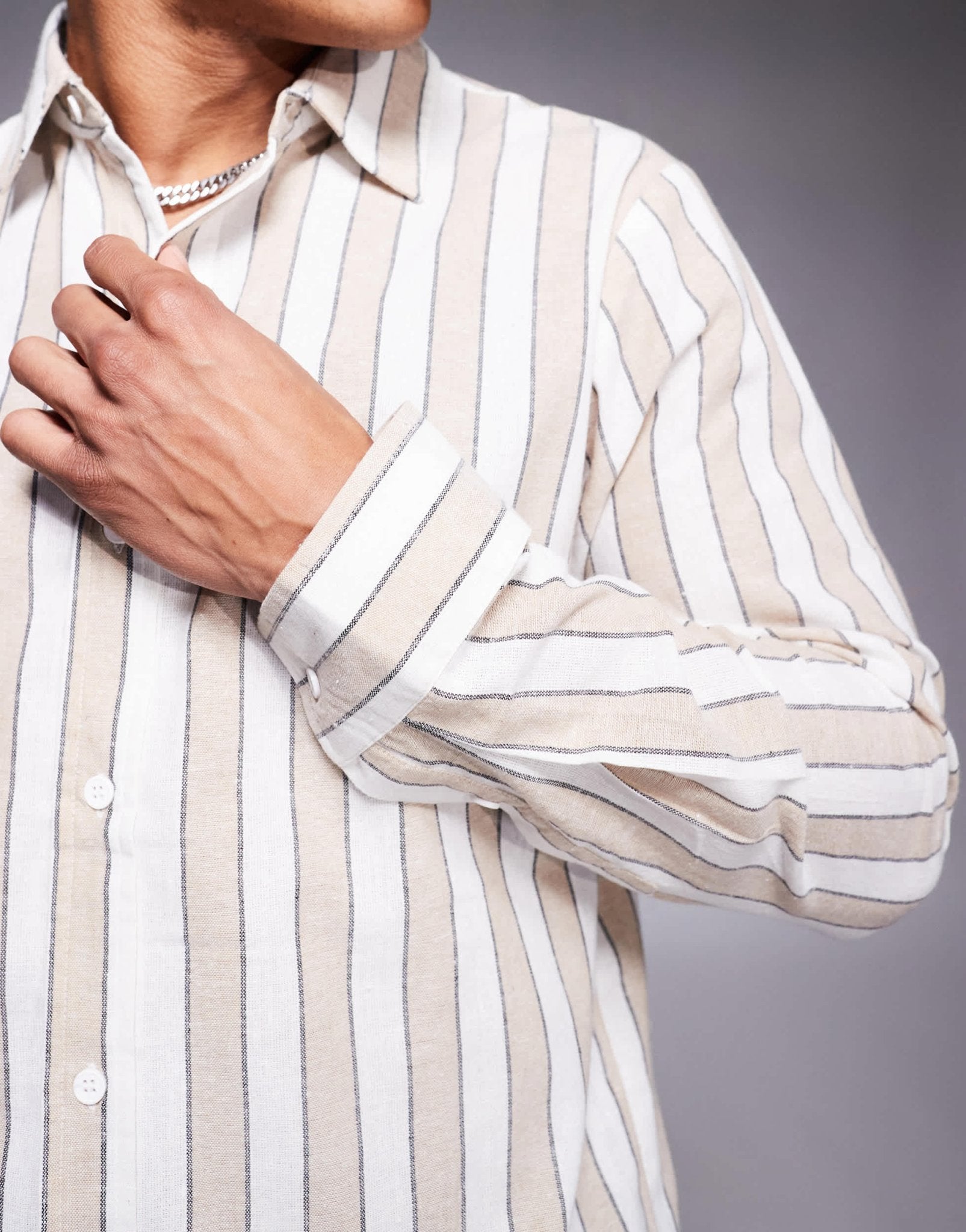 South Beach long sleeve beach shirt in beige and white stripe - ASOS Sample Sale