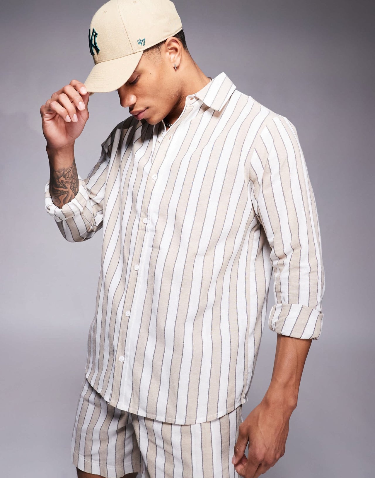 South Beach long sleeve beach shirt in beige and white stripe - ASOS Sample Sale