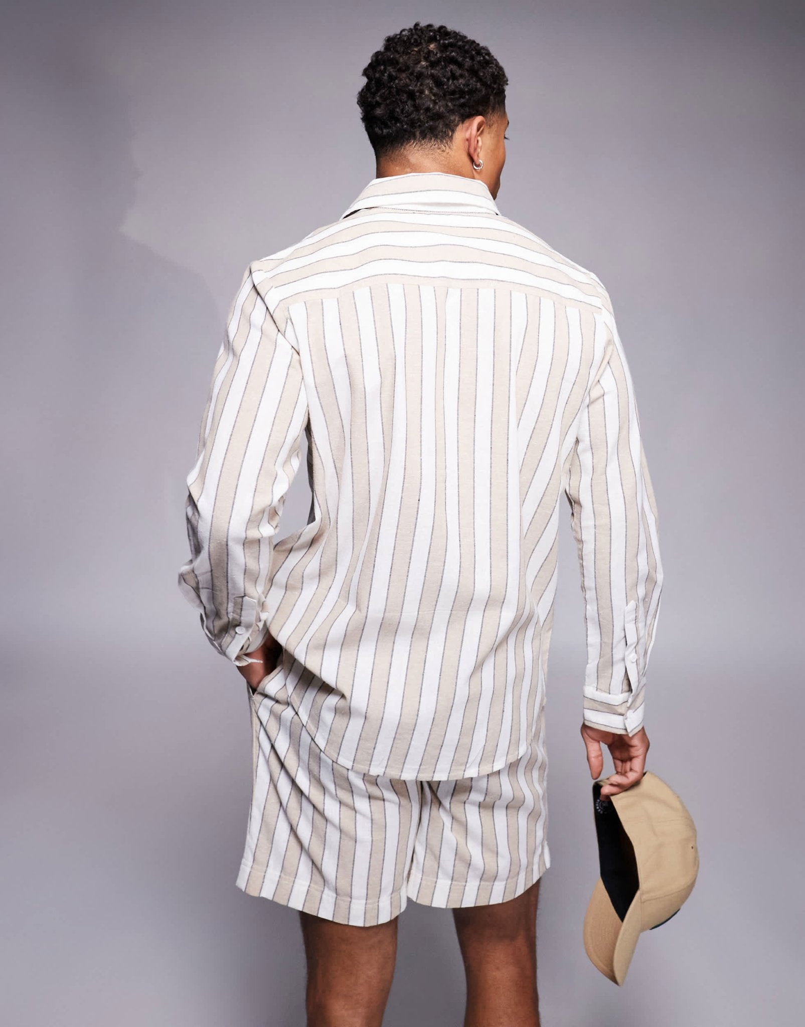 South Beach long sleeve beach shirt in beige and white stripe - ASOS Sample Sale