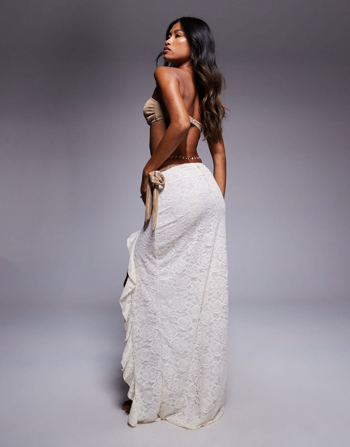 South Beach maxi lace beach skirt with leg cut out in cream - ASOS Sample Sale