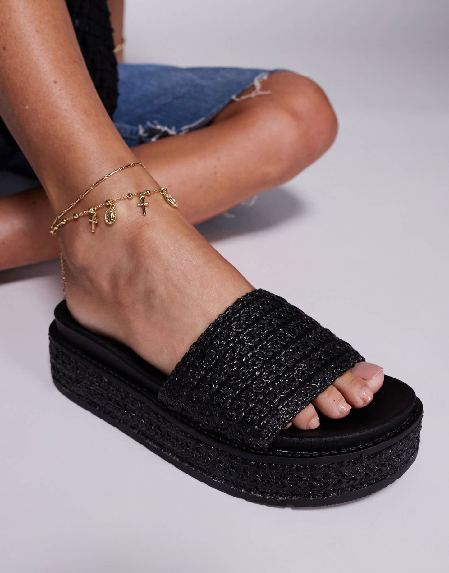 South Beach Platform Sandal in Black Raffia - ASOS Sample Sale