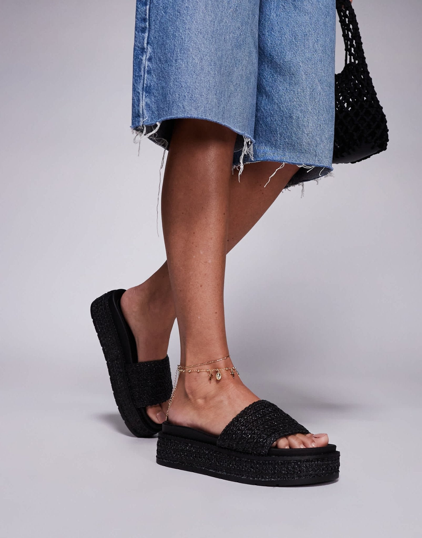 South Beach Platform Sandal in Black Raffia - ASOS Sample Sale