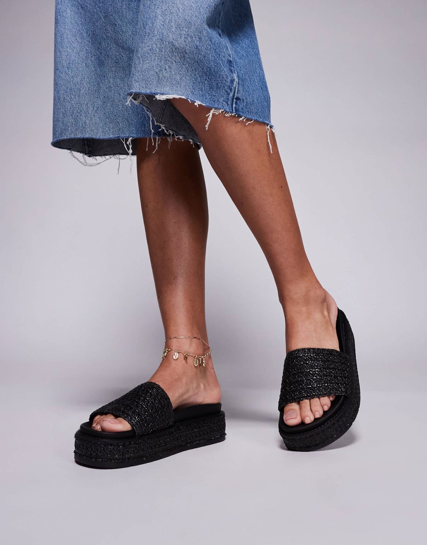 South Beach Platform Sandal in Black Raffia - ASOS Sample Sale