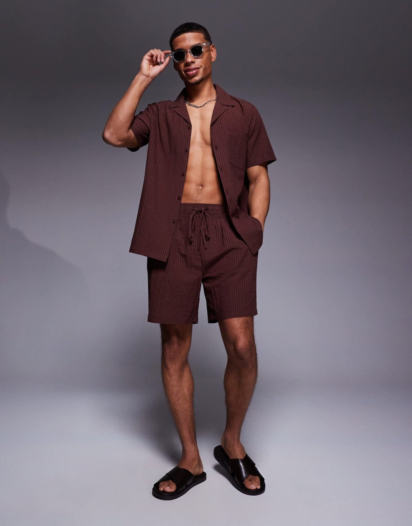 South Beach seersucker beach short co-ord in brown - ASOS Sample Sale