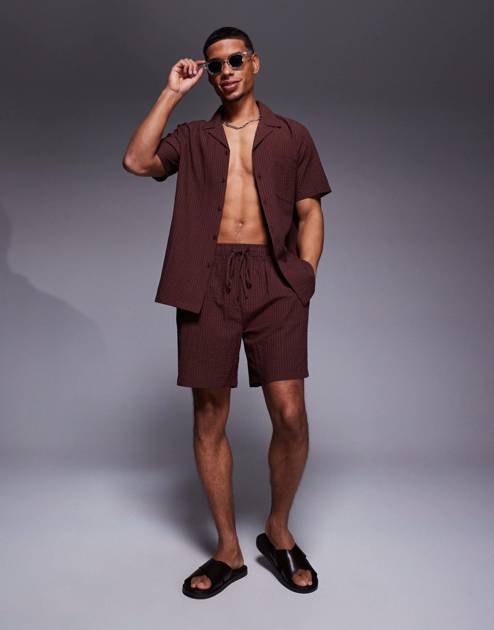 South Beach seersucker beach short co-ord in brown - ASOS Sample Sale