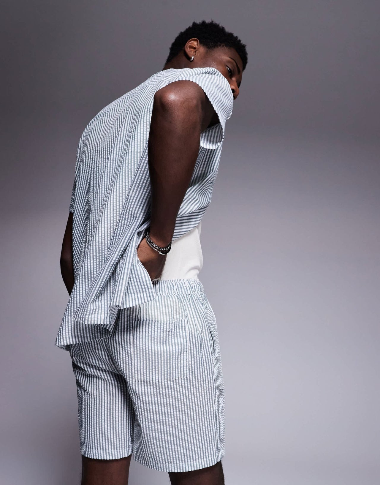 South Beach seersucker beach short co - ord in dark grey - ASOS Sample Sale