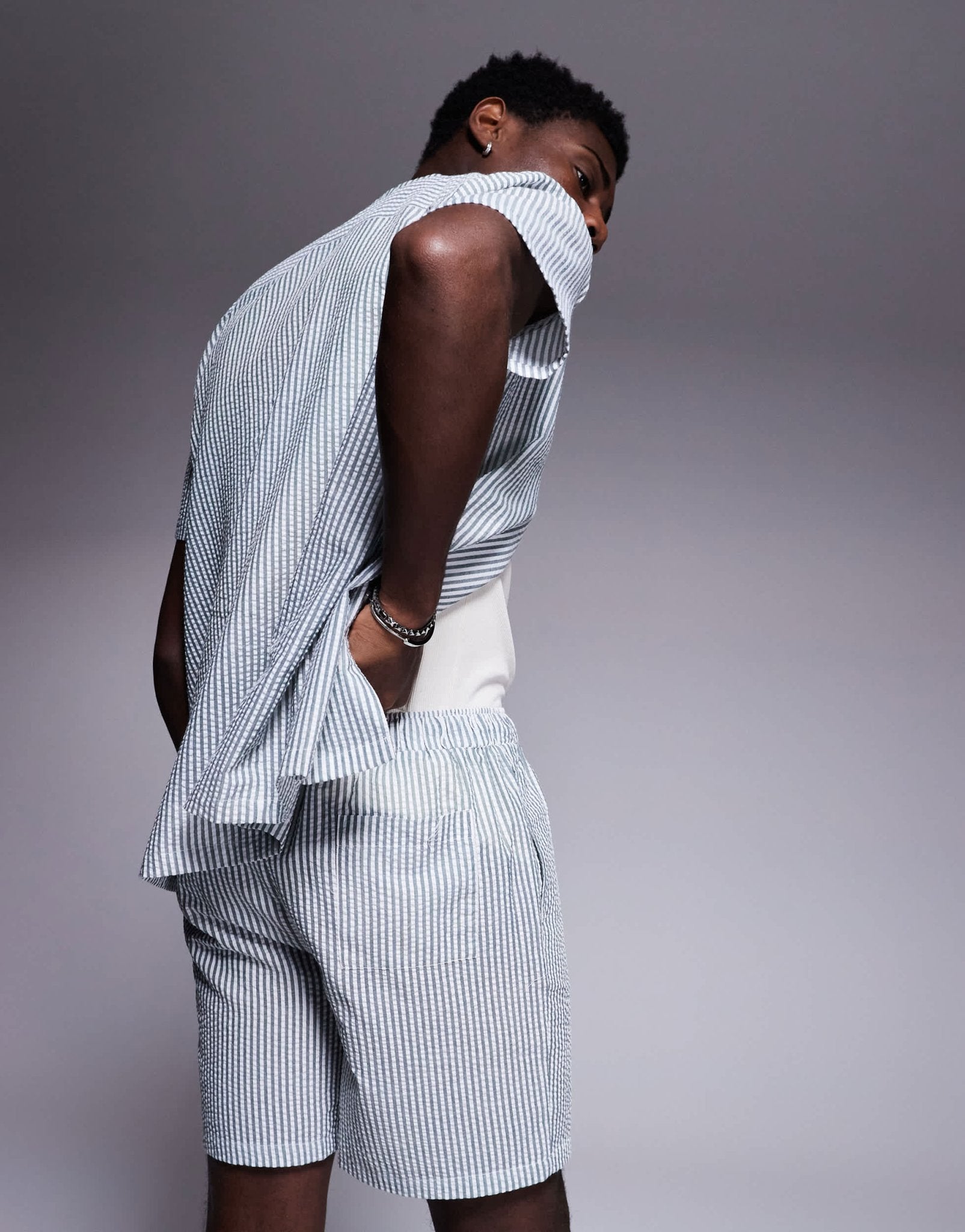 South Beach seersucker beach short co - ord in dark grey - ASOS Sample Sale