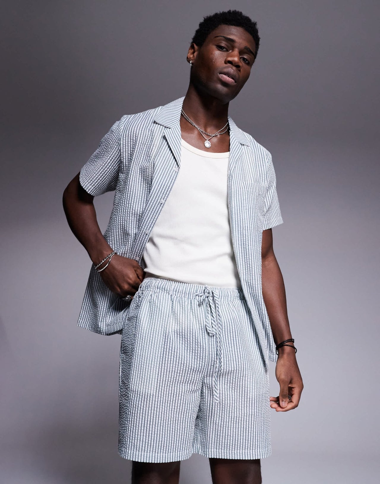 South Beach seersucker beach short co - ord in dark grey - ASOS Sample Sale