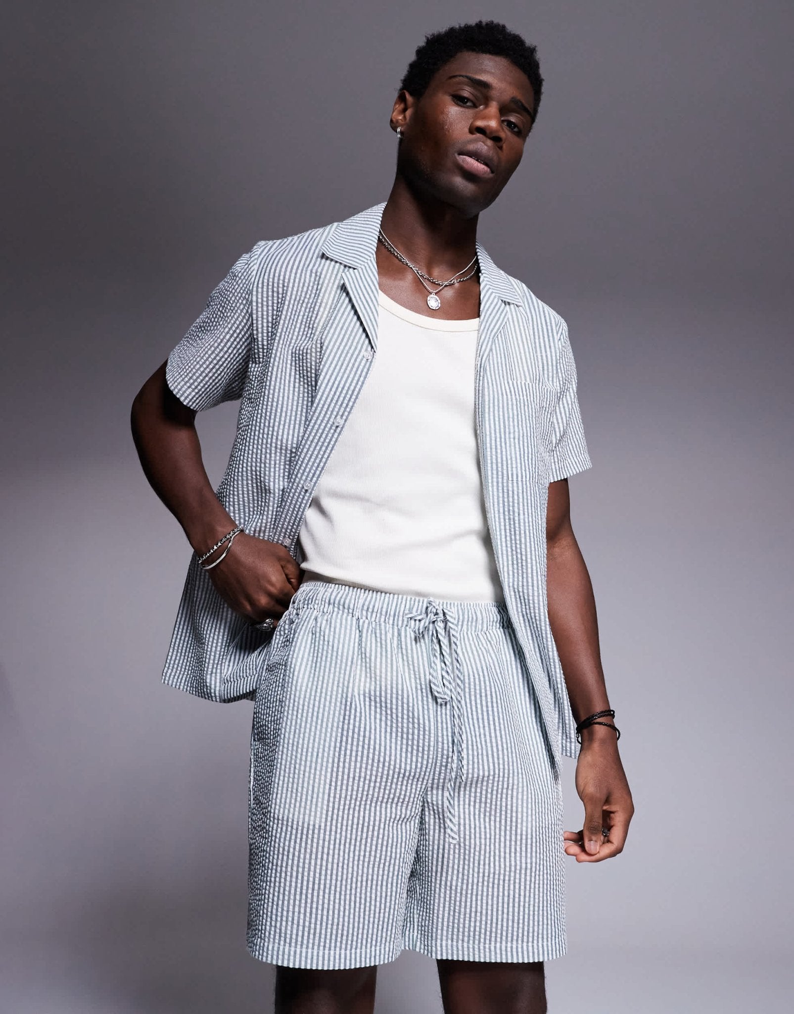 South Beach seersucker beach short co - ord in dark grey - ASOS Sample Sale