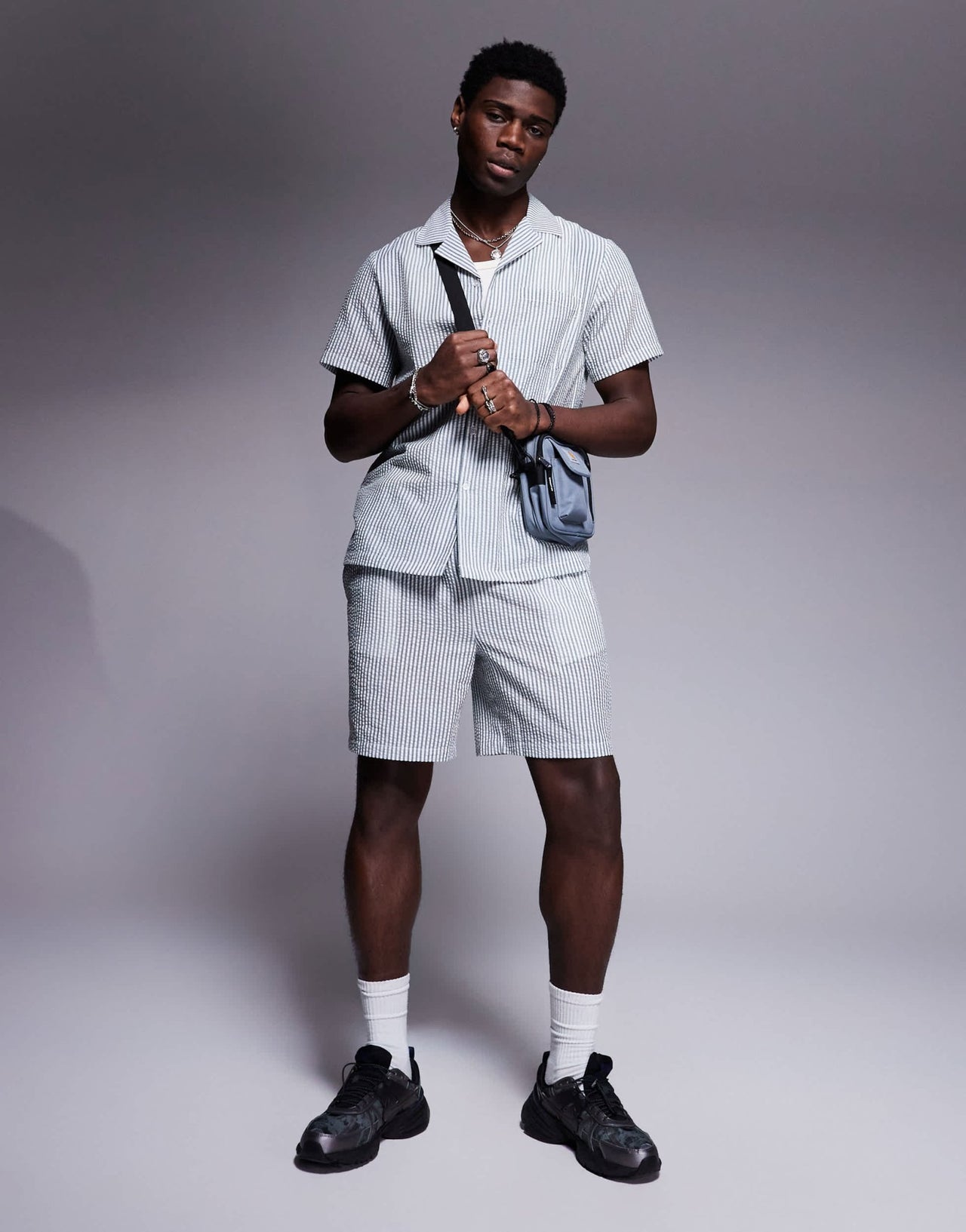 South Beach seersucker beach short co - ord in dark grey - ASOS Sample Sale