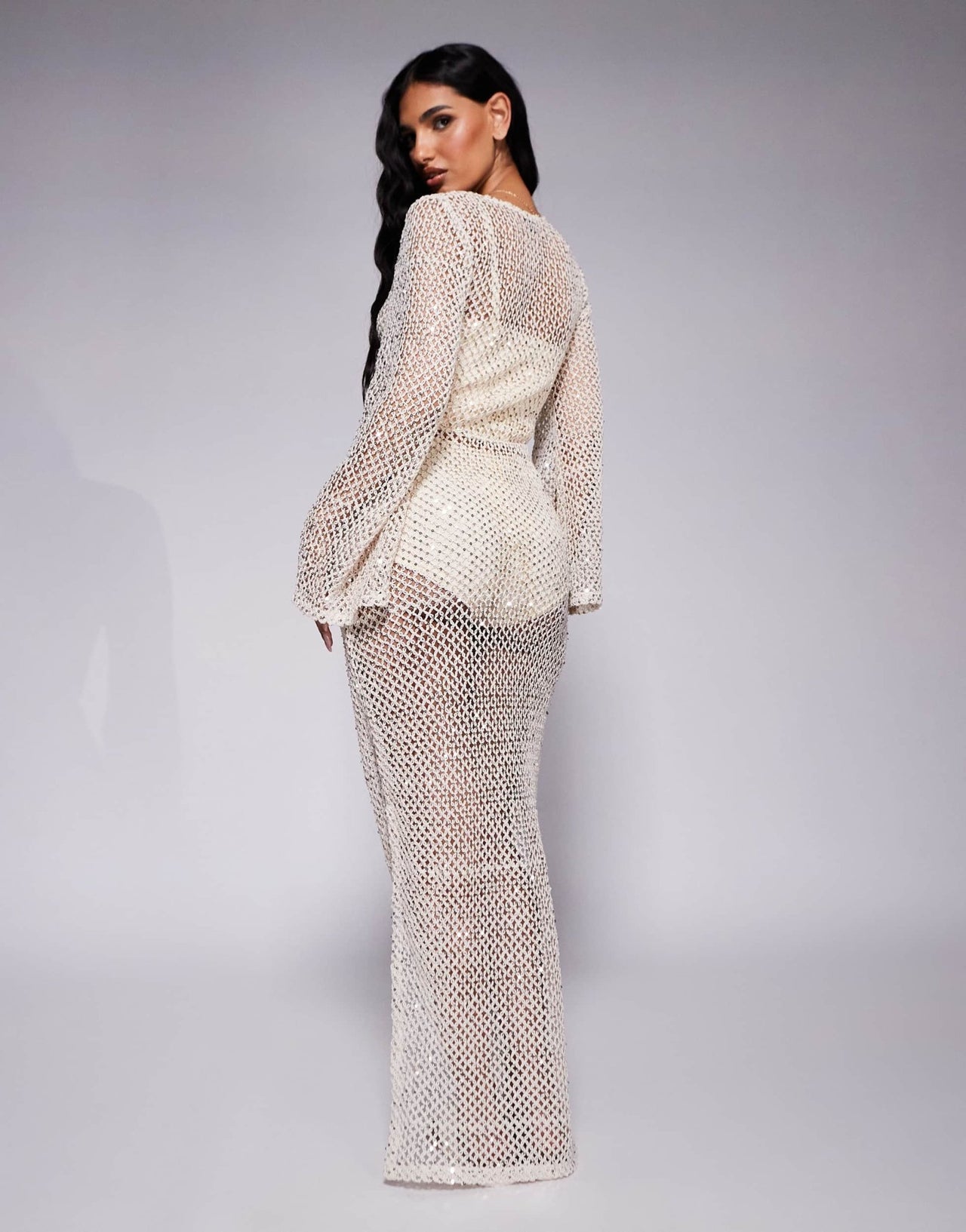 South Beach silver sequin maxi beach dress in cream - ASOS Sample Sale