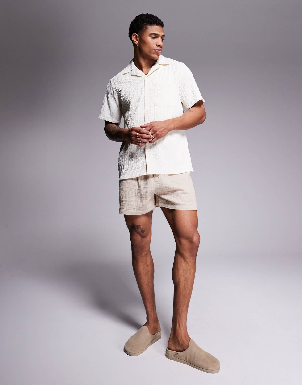 South Beach textured short sleeve beach shirt in cream - ASOS Sample Sale