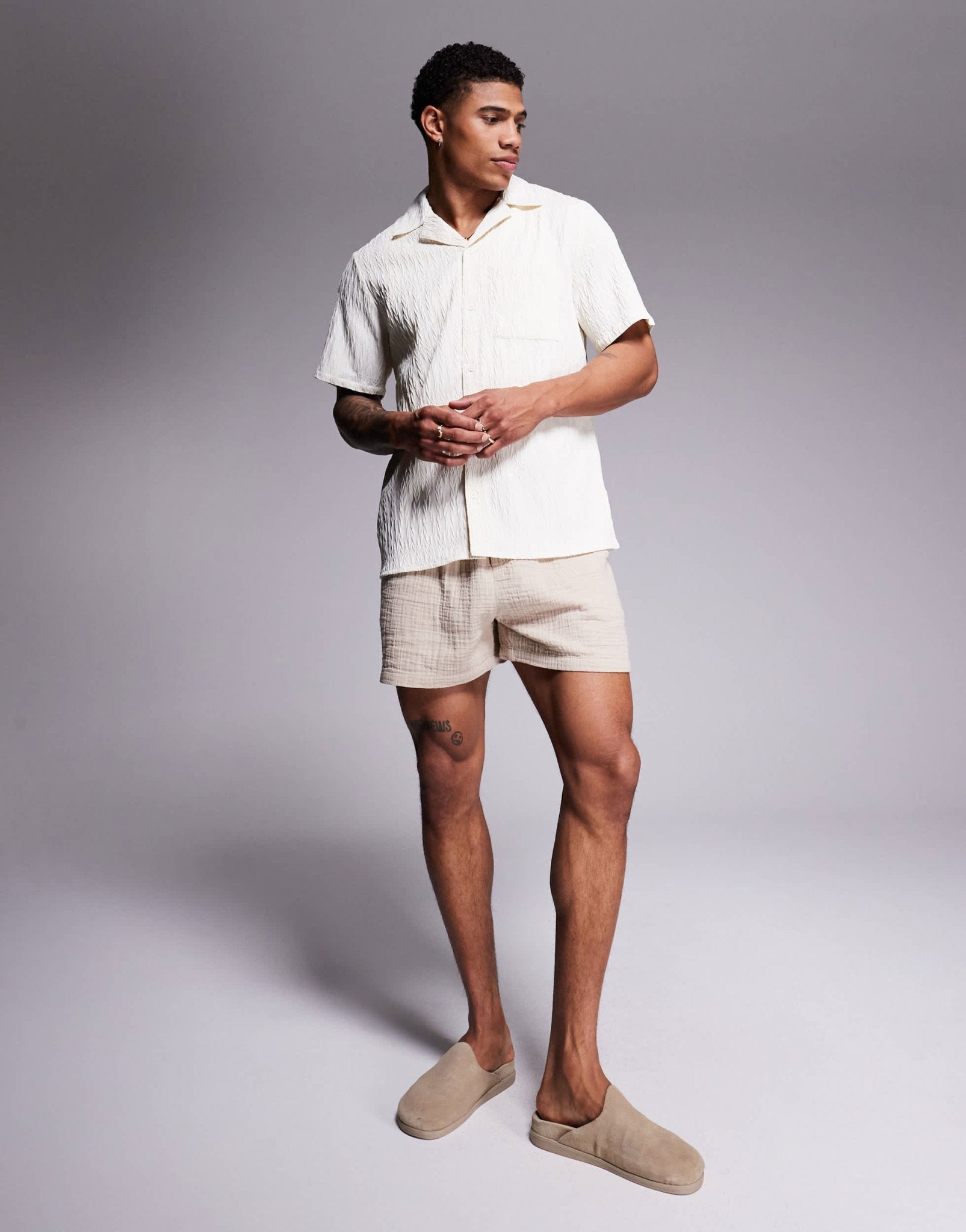 South Beach textured short sleeve beach shirt in cream - ASOS Sample Sale