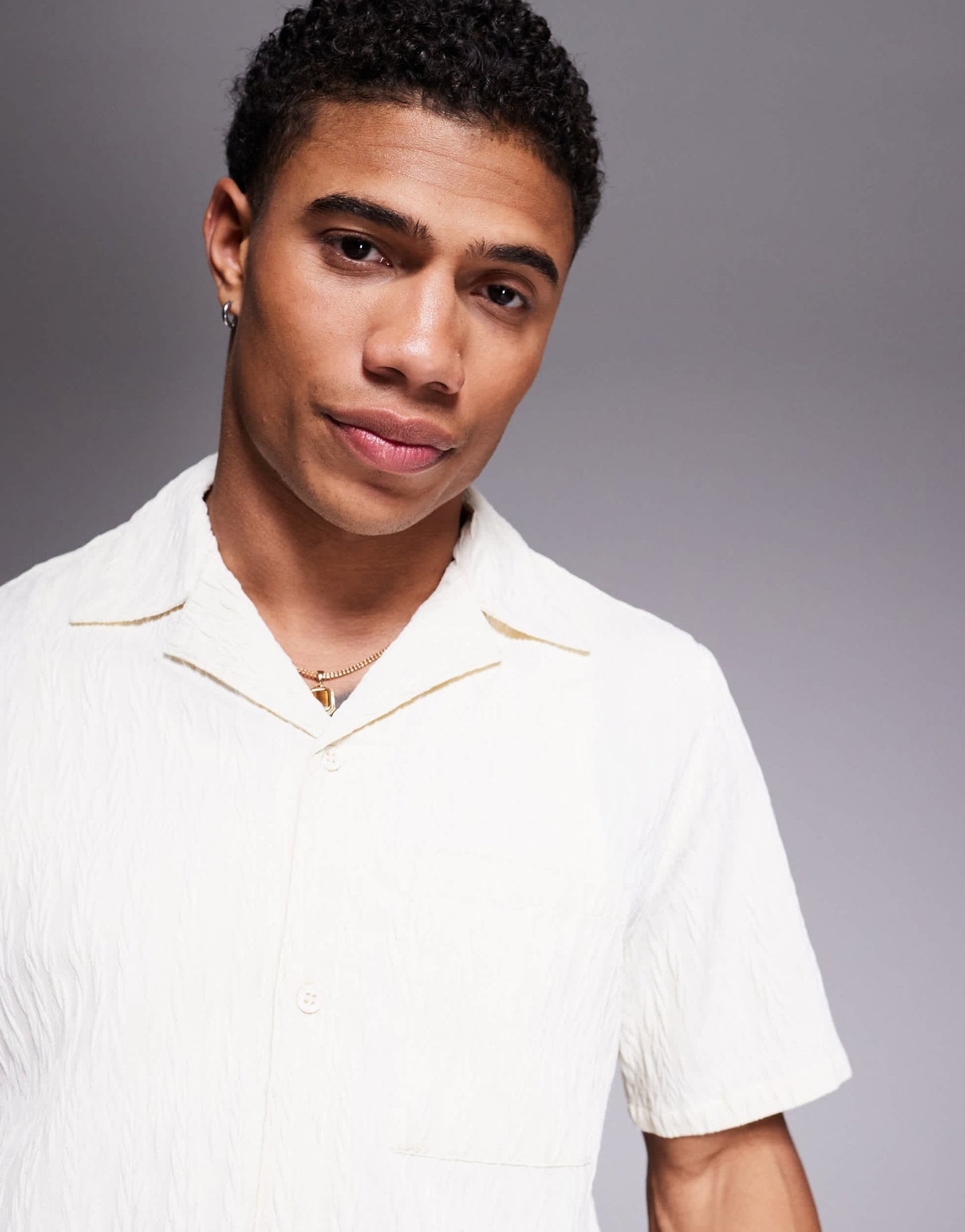 South Beach textured short sleeve beach shirt in cream - ASOS Sample Sale