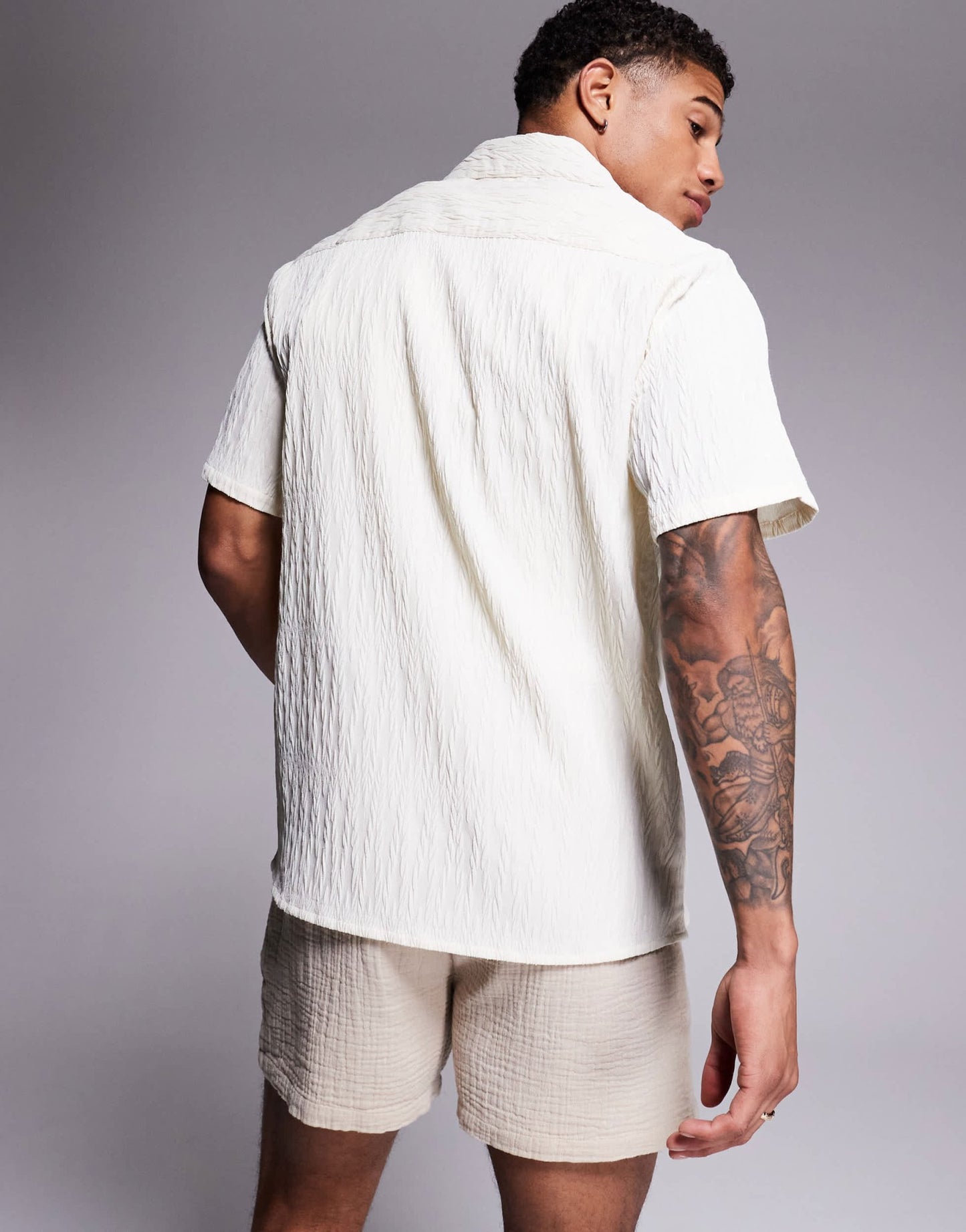 South Beach textured short sleeve beach shirt in cream - ASOS Sample Sale
