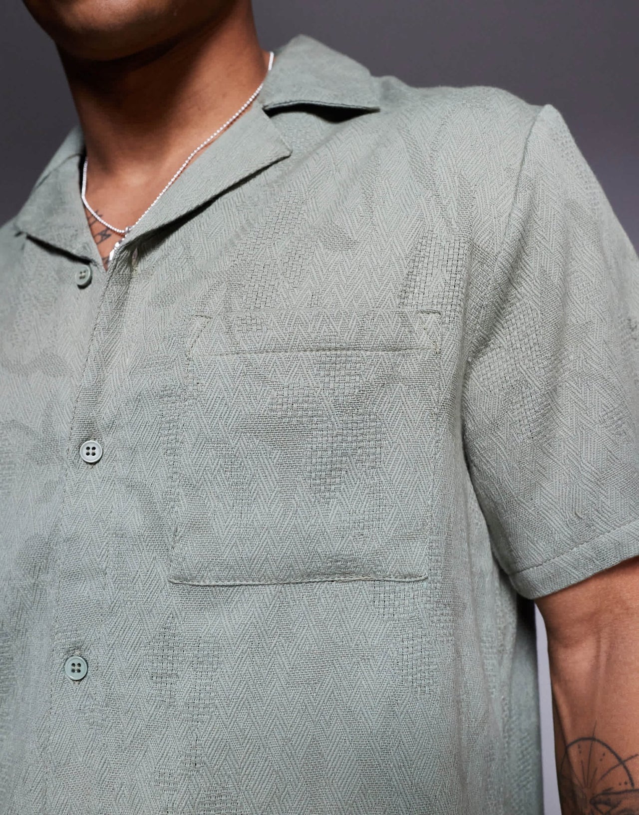 South Beach textured short sleeve beach shirt in green - ASOS Sample Sale