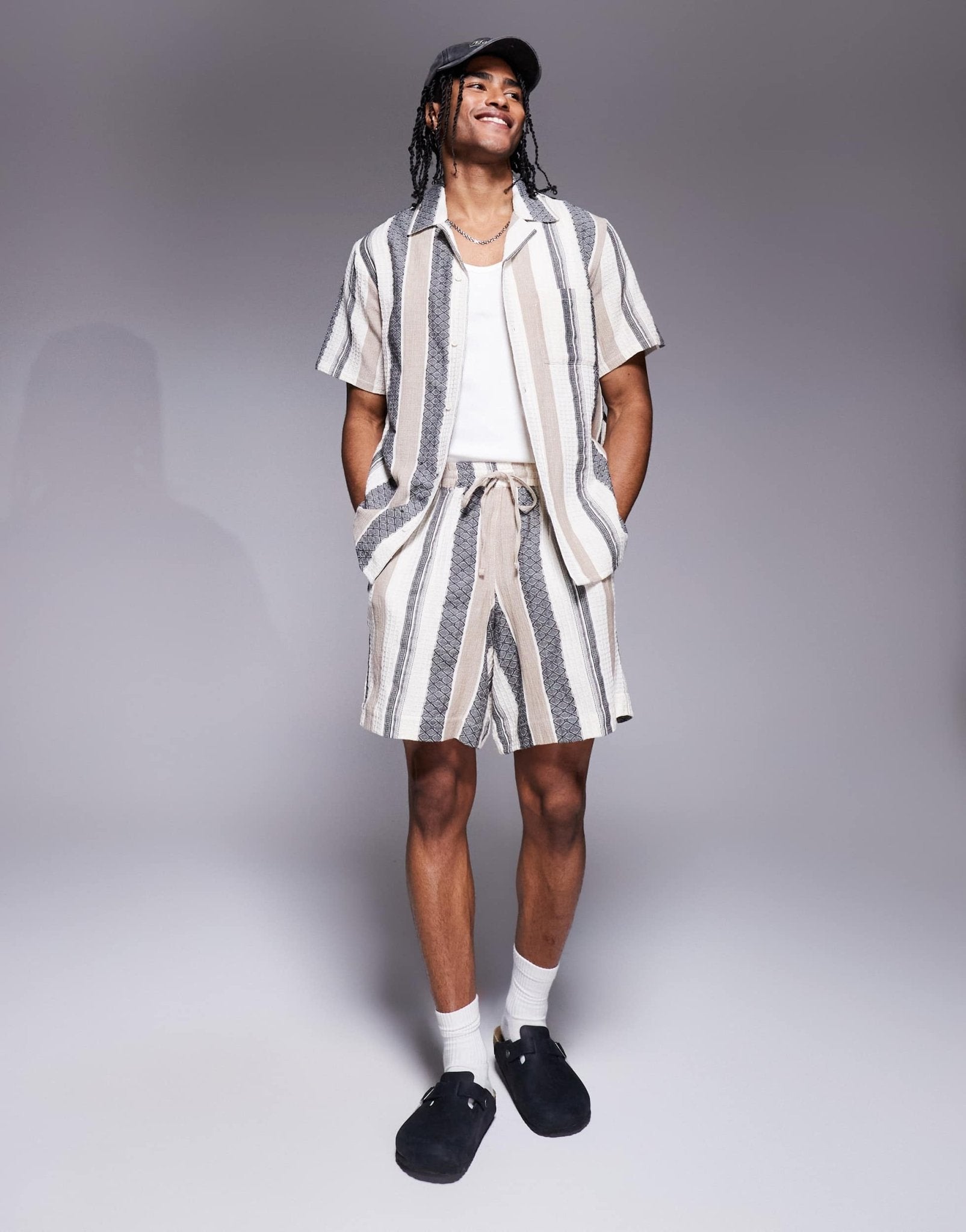 South Beach textured short sleeve beach shirt in multi stripe - ASOS Sample Sale