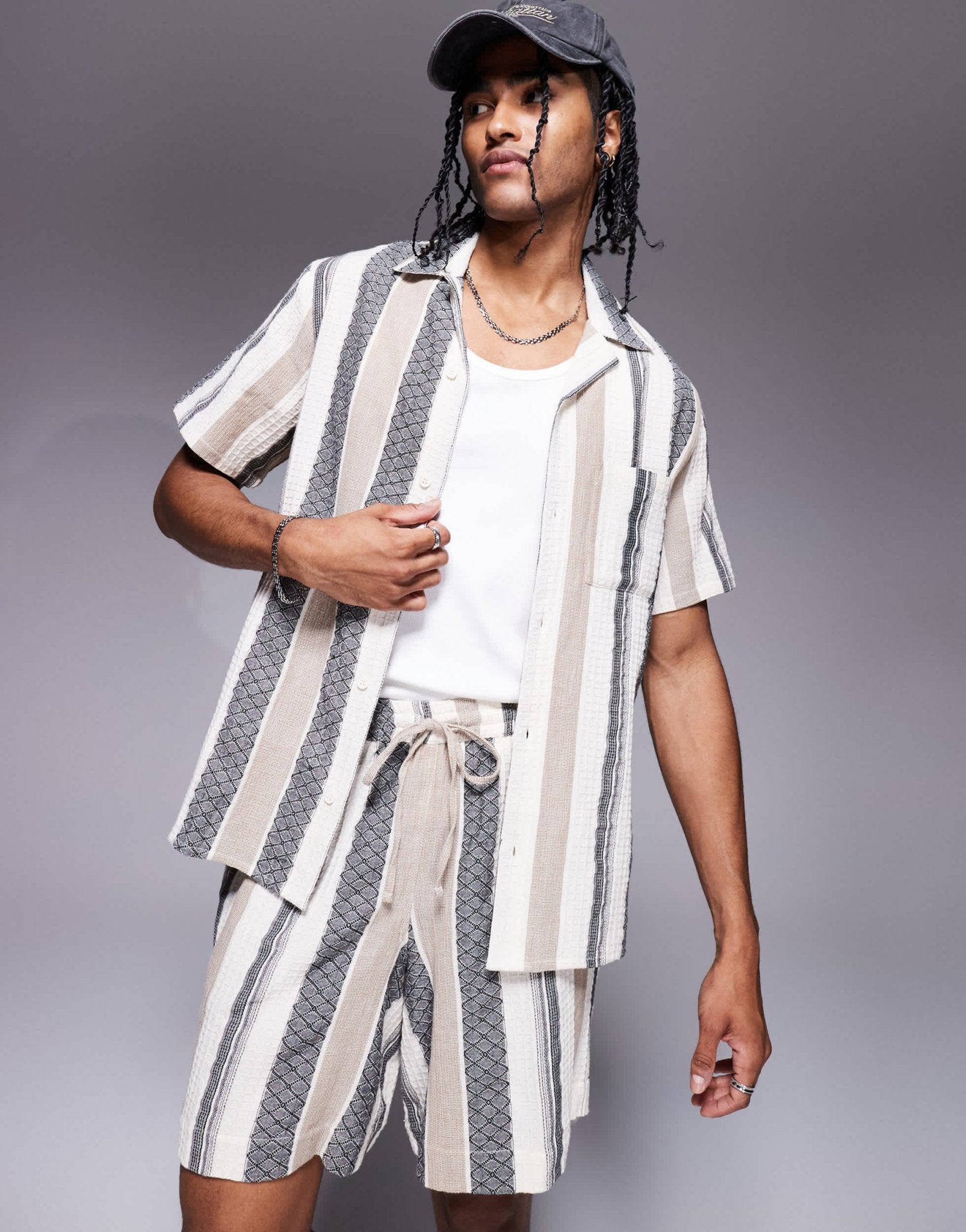 South Beach textured short sleeve beach shirt in multi stripe - ASOS Sample Sale