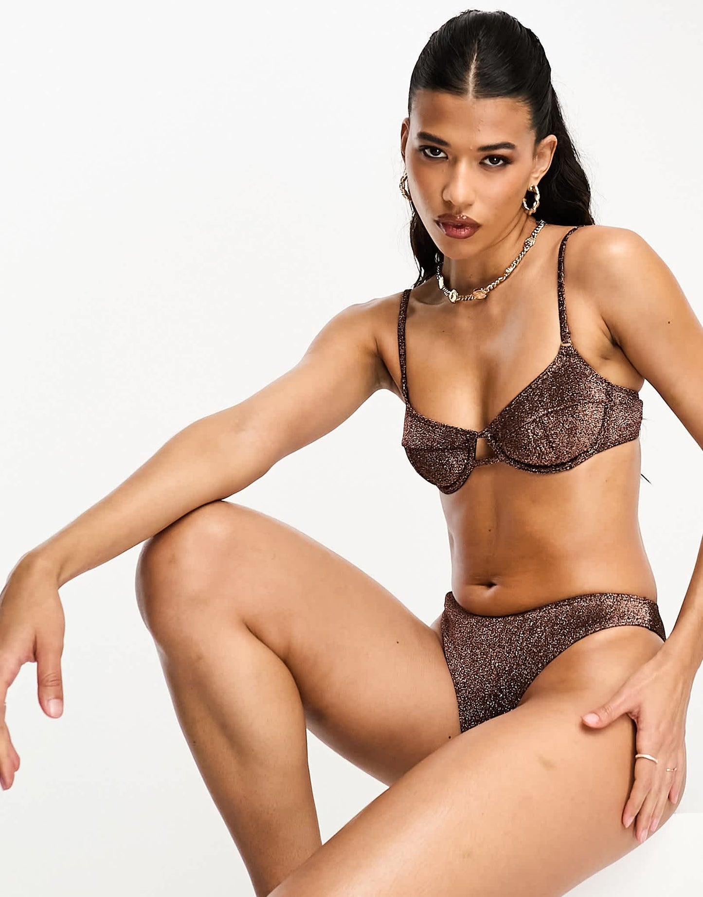 South Beach underwire bikini top in dark brown metallic - ASOS Sample Sale