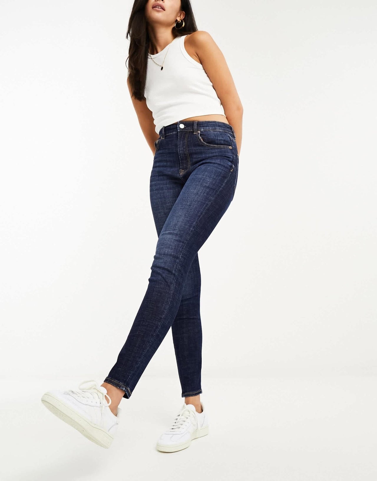 Stardivarius super high waist skinny jean in dark blue - ASOS Sample Sale