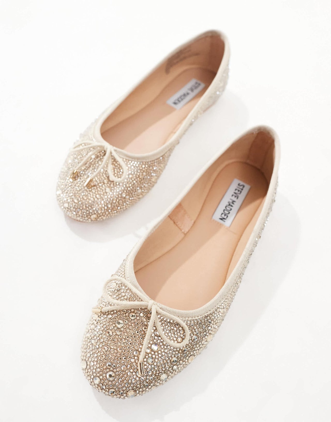 Steve Madden Blossom bridal embellished ballet flats with bow in champagne - ASOS Sample Sale