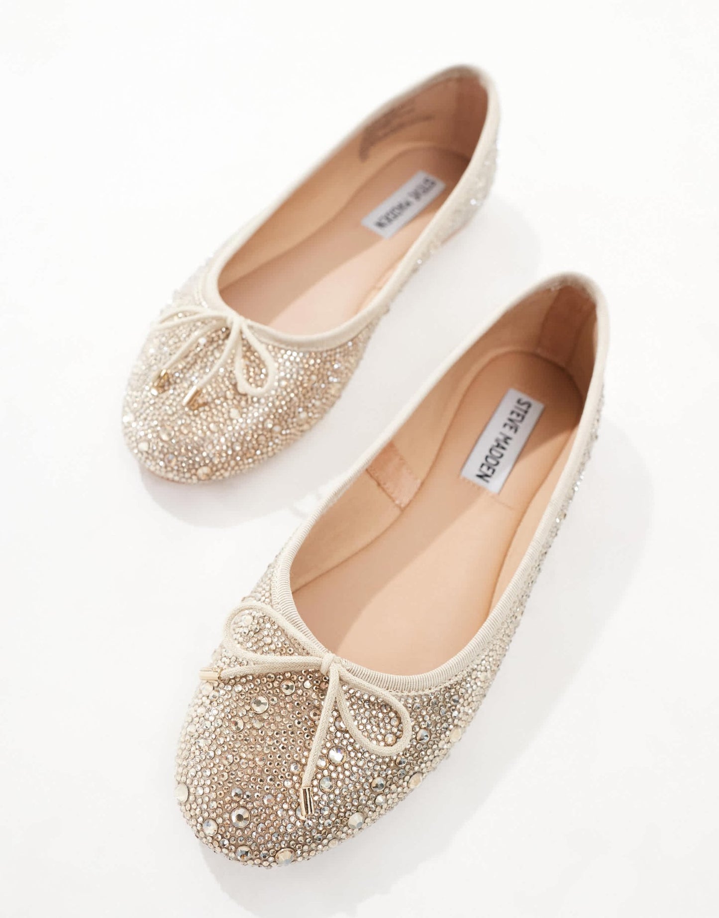 Steve Madden Blossom bridal embellished ballet flats with bow in champagne - ASOS Sample Sale