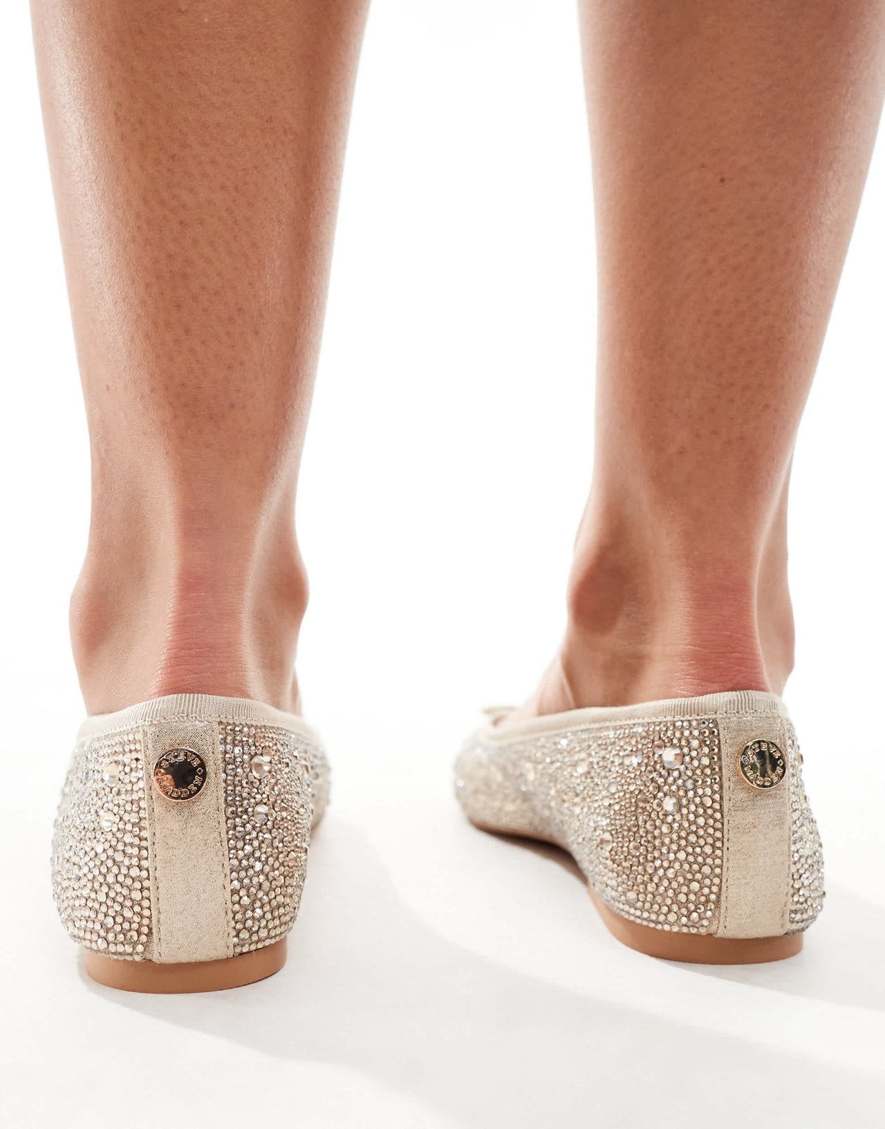 Steve Madden Blossom bridal embellished ballet flats with bow in champagne - ASOS Sample Sale