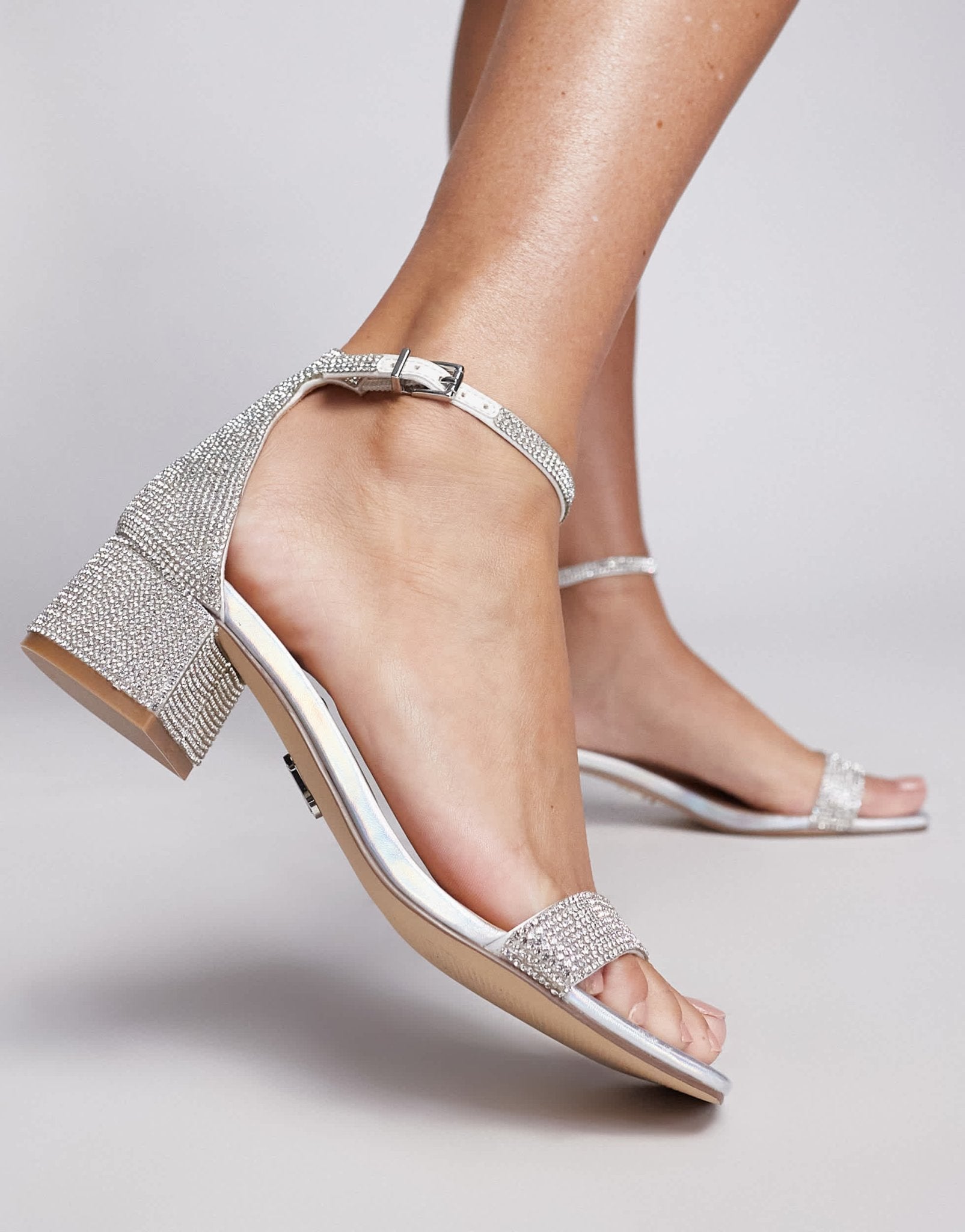 Steve Madden Gena - R embellished low block heel sandals in silver - ASOS Sample Sale