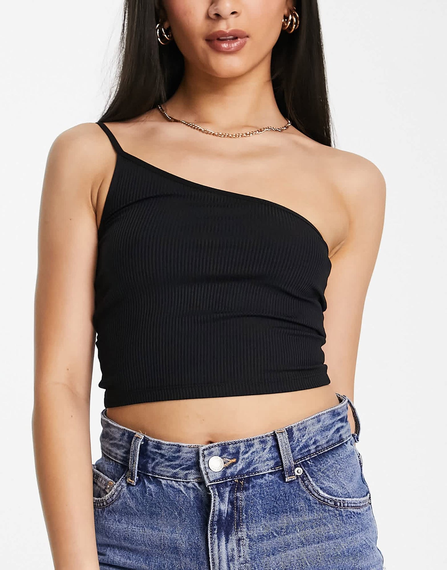Stradivarius 2 pack 1 shoulder cami top in black and white - ASOS Sample Sale