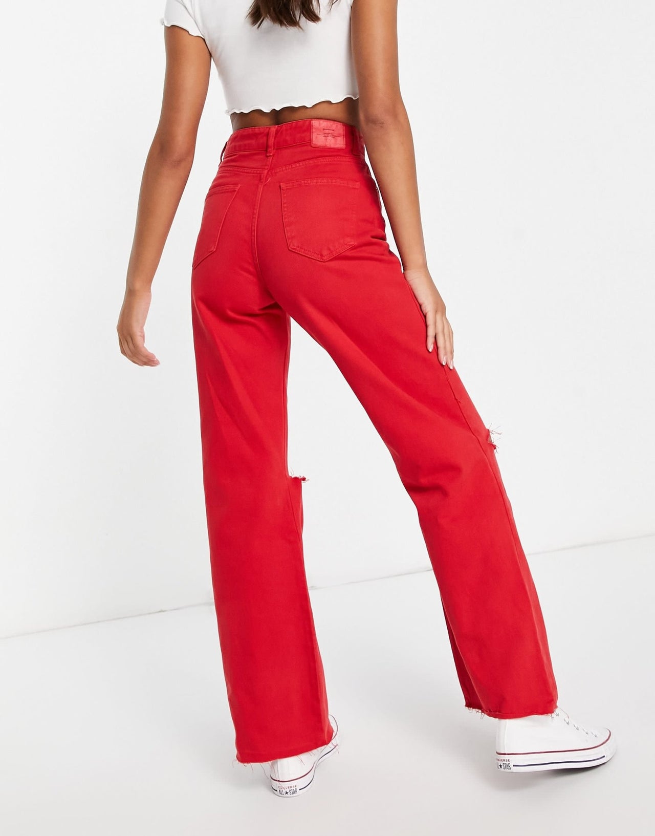 Stradivarius 90's dad jean in red - ASOS Sample Sale