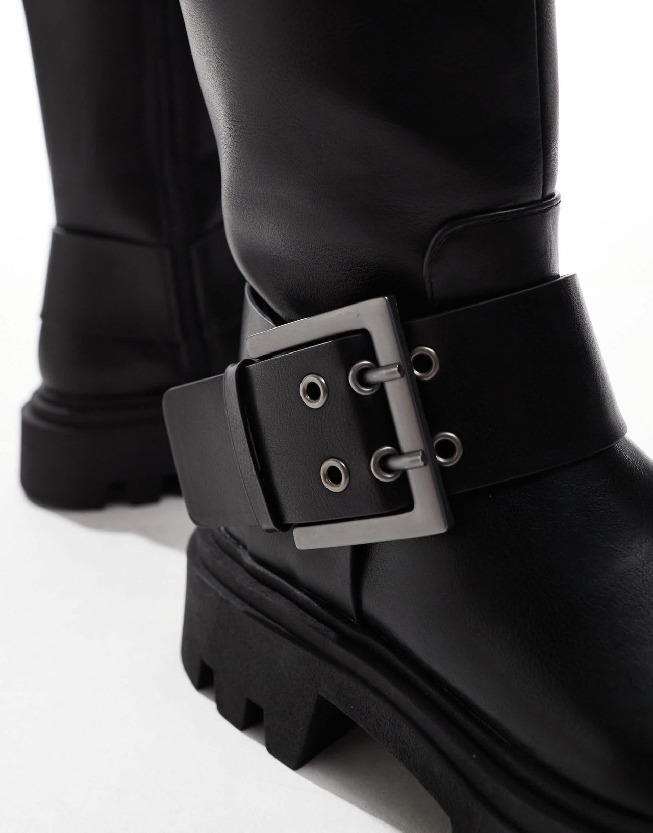 Stradivarius ankle boot with buckle detail in black - ASOS Sample Sale