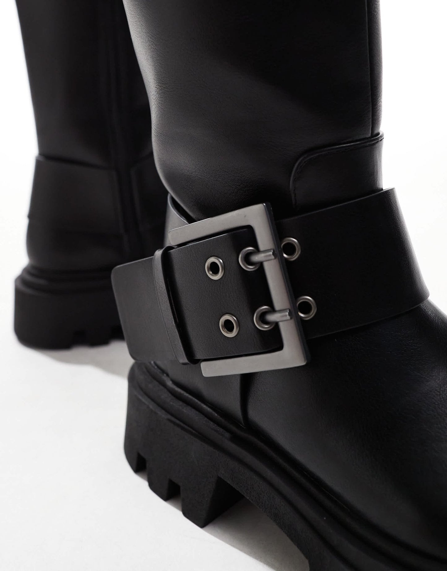Stradivarius ankle boot with buckle detail in black - ASOS Sample Sale