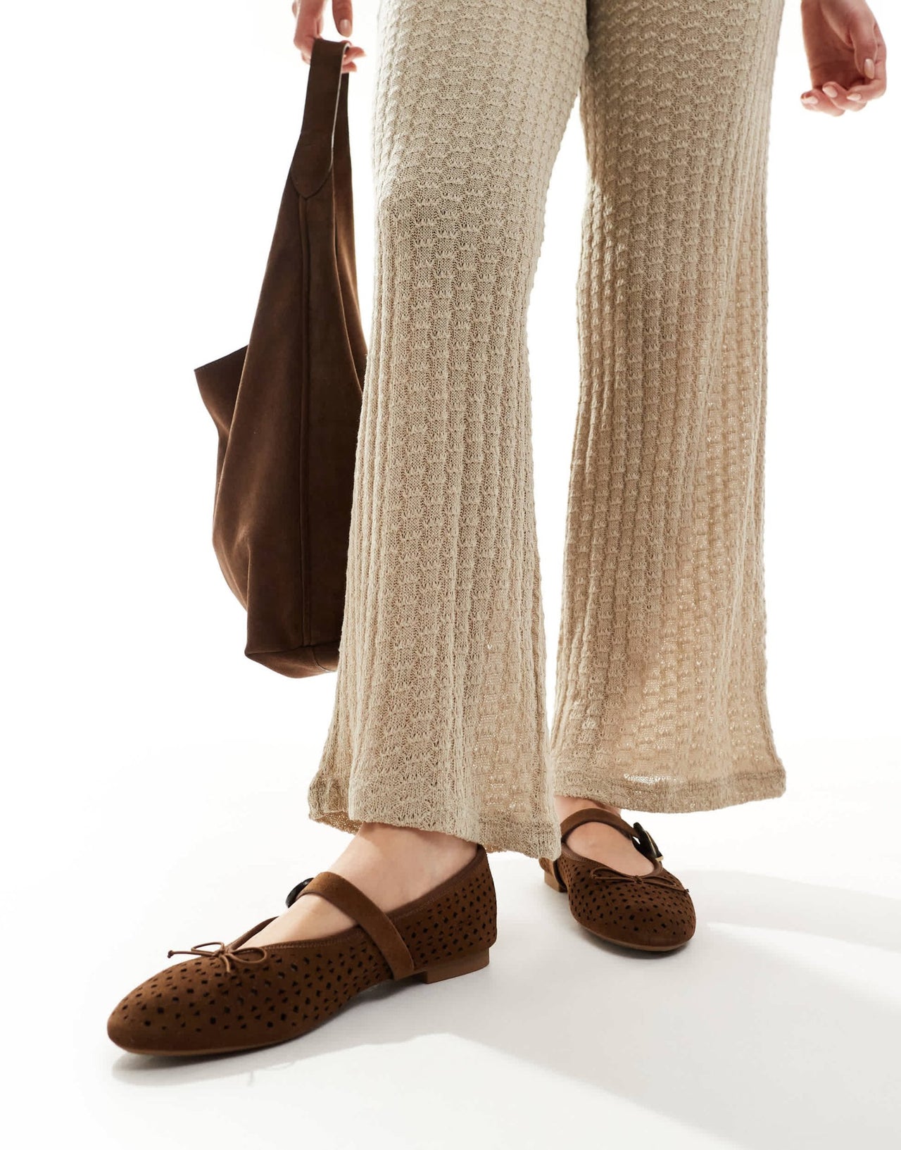 Stradivarius ballet shoe in brown leather - ASOS Sample Sale