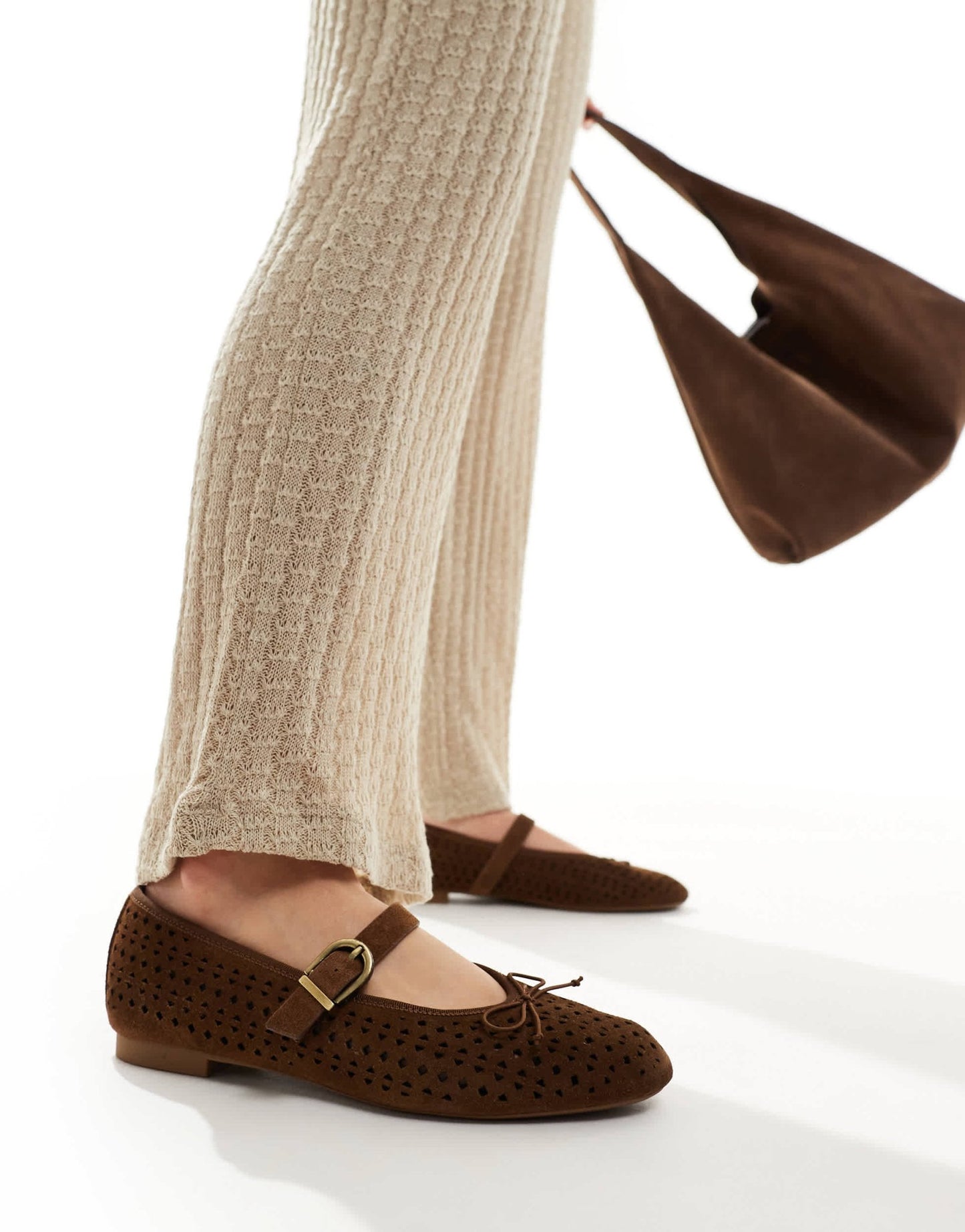 Stradivarius ballet shoe in brown leather - ASOS Sample Sale