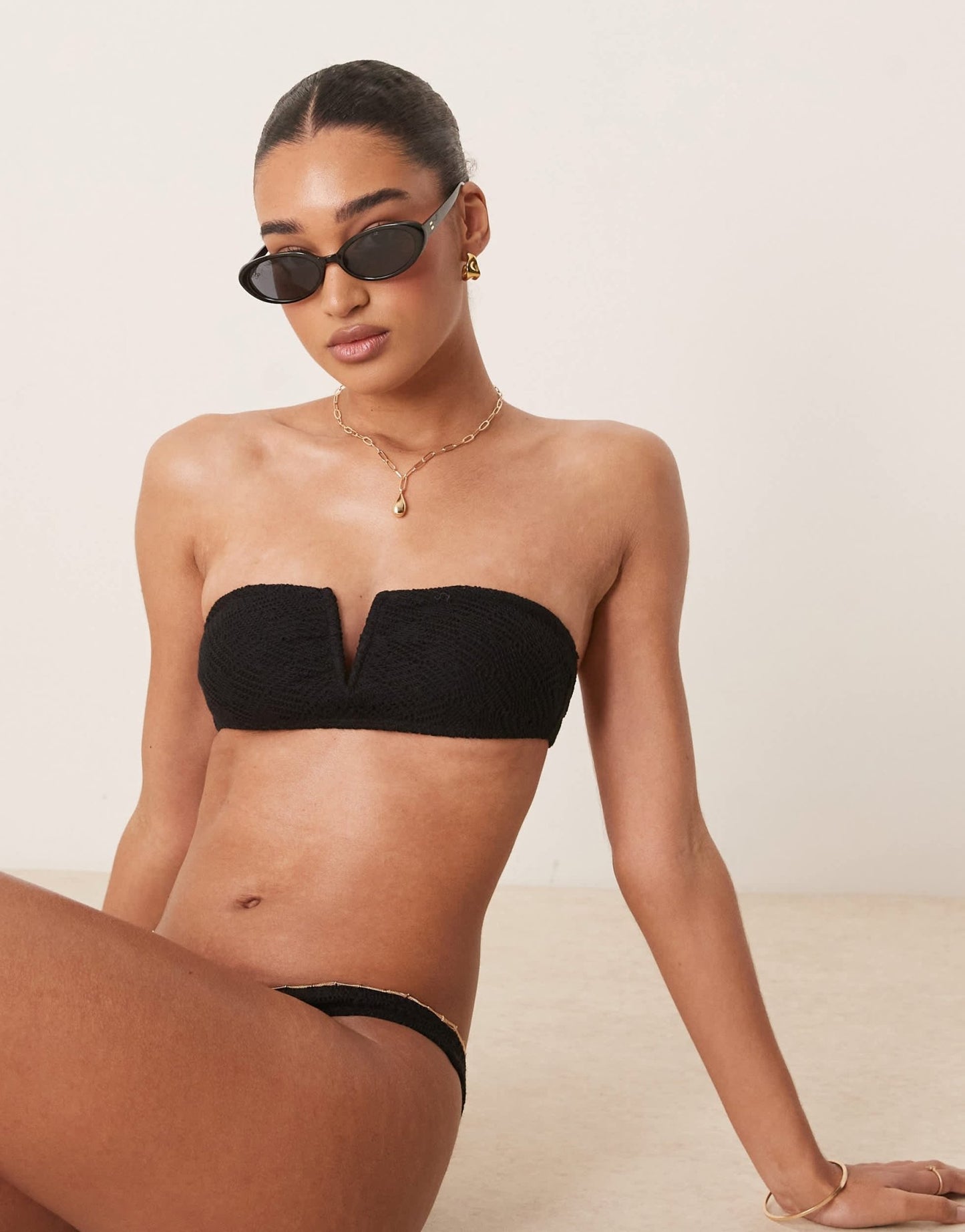 Stradivarius bandeau crochet bikini top in black - ASOS Sample Sale
