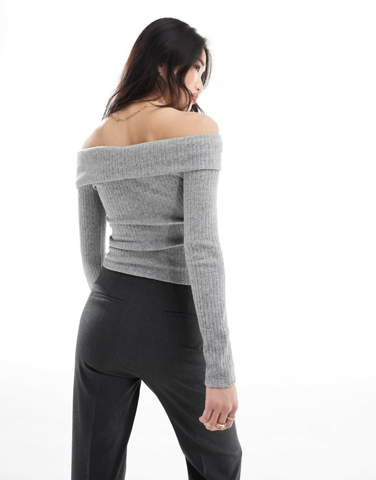 Stradivarius bardot top in grey - ASOS Sample Sale