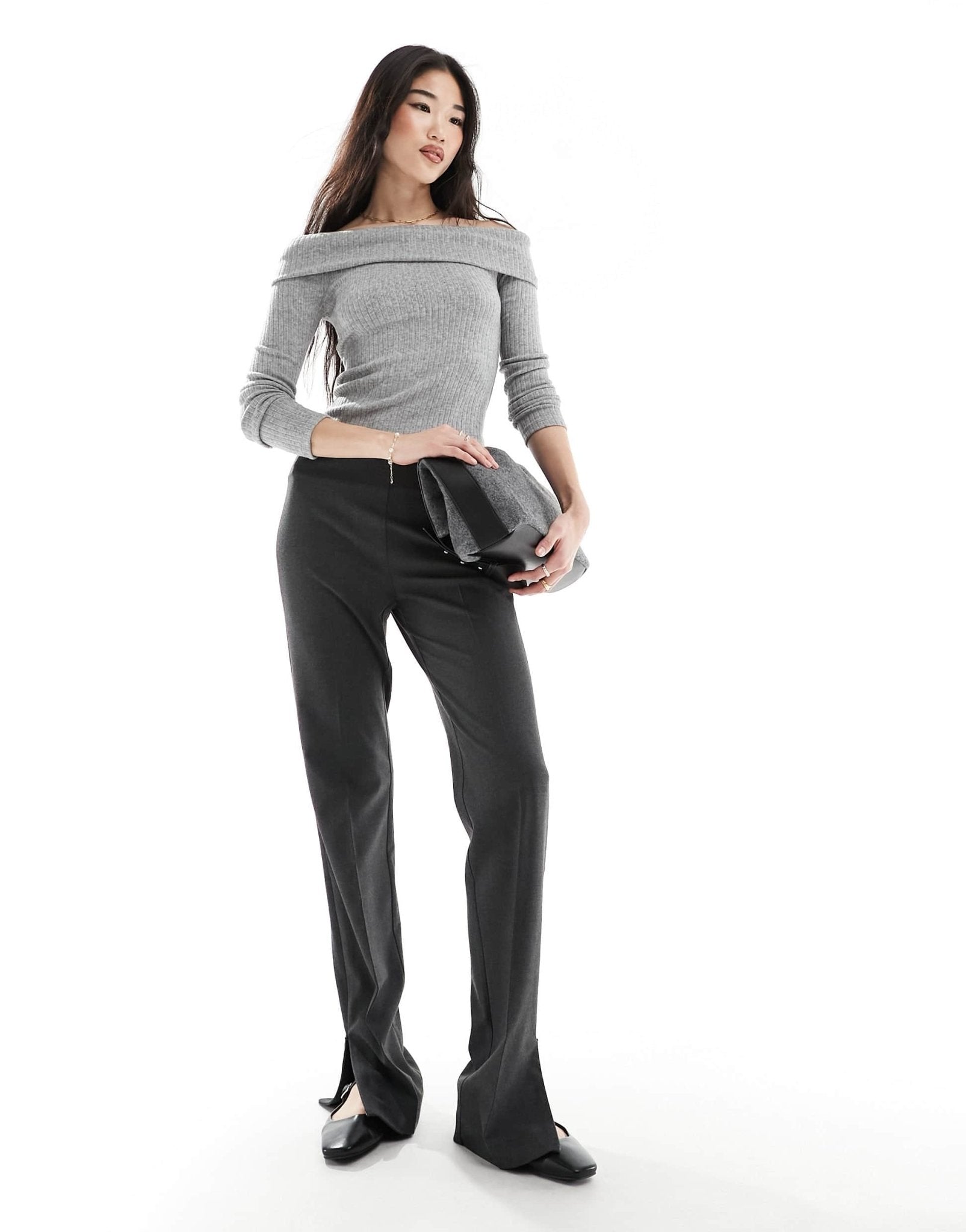 Stradivarius bardot top in grey - ASOS Sample Sale