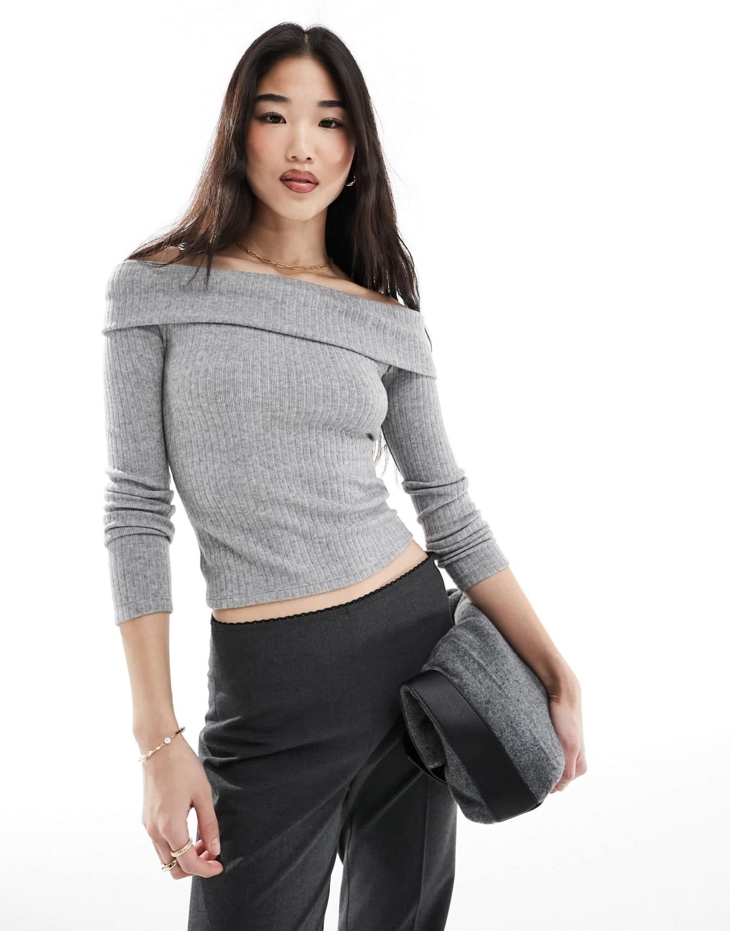 Stradivarius bardot top in grey - ASOS Sample Sale
