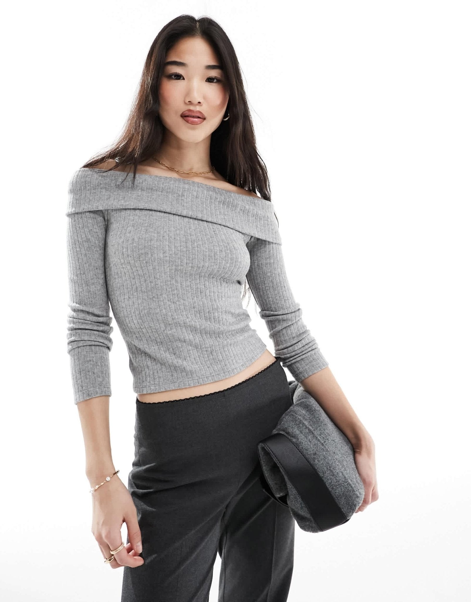 Stradivarius bardot top in grey - ASOS Sample Sale