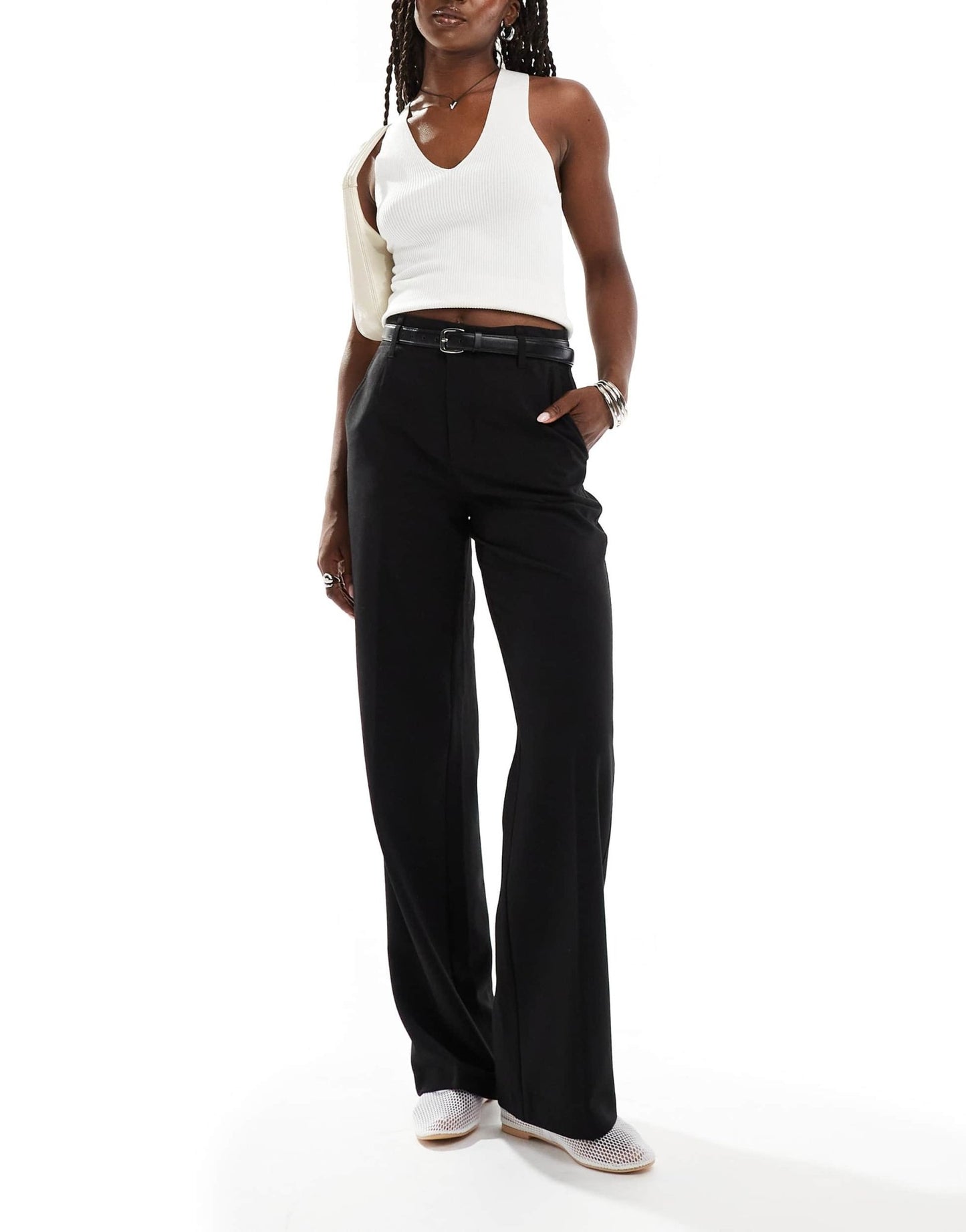 Stradivarius belted tailored trouser in black - ASOS Sample Sale