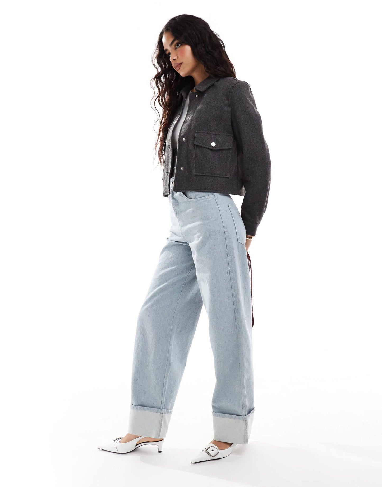Stradivarius boxy wool look jacket in grey - ASOS Sample Sale