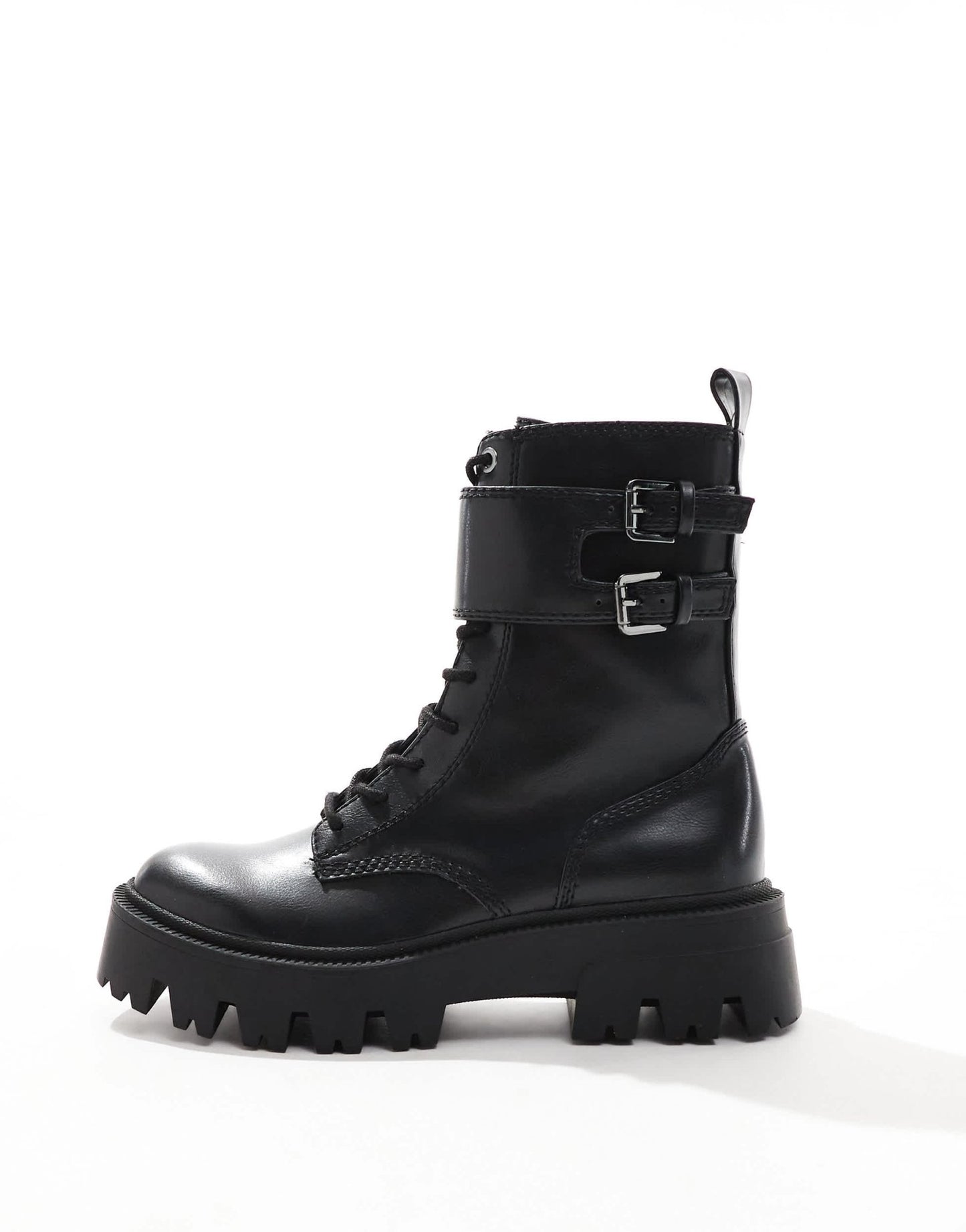 Stradivarius buckle detail chunky flat boot in black - ASOS Sample Sale