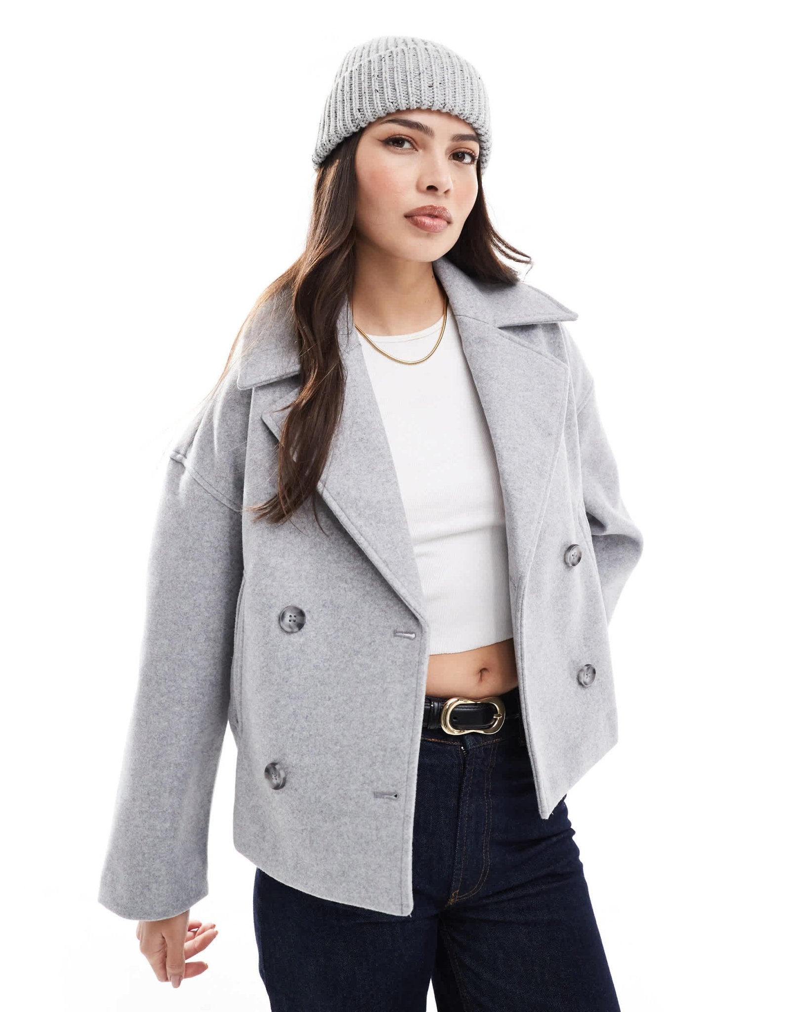 Stradivarius button down wool look jacket in grey - ASOS Sample Sale